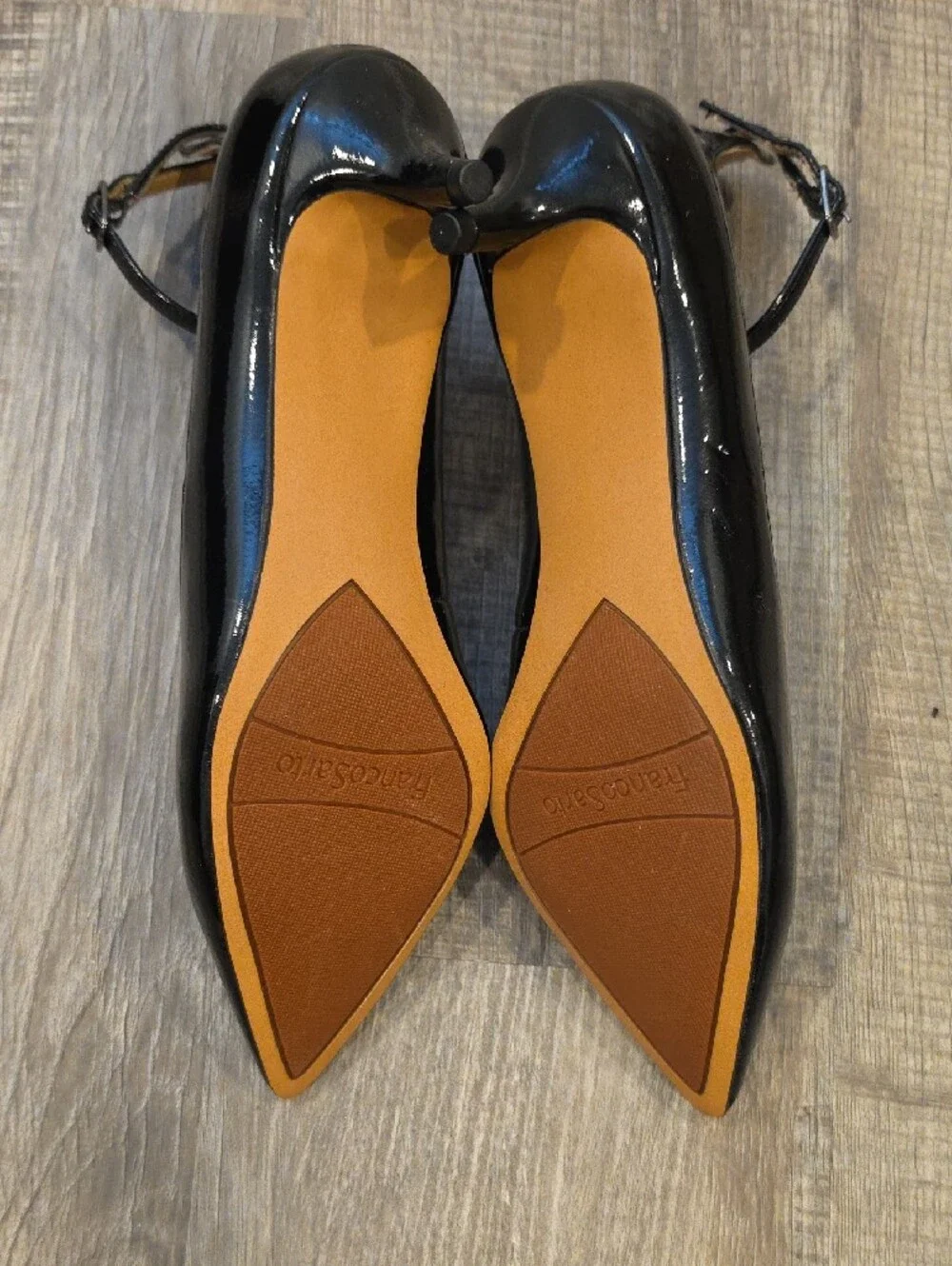Franco Sarto Black Patent Pointed-Toe Ankle-Strap Kitten Heels - Picture 7 of 7
